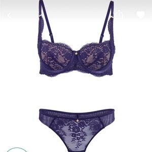 Lace Underwire Bra and Panty Set - Purple